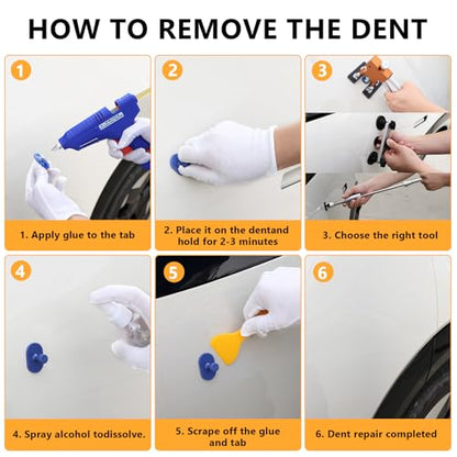 139pcs Dent Puller Kit, Paintless Dent Removal Kit for Dent Repair, Car Dent Repair Kit with Golden Lifter, Bridge Puller, Slide Hammer T-Bar, Car Dent Puller for Car Refrigerator Door Ding Repair