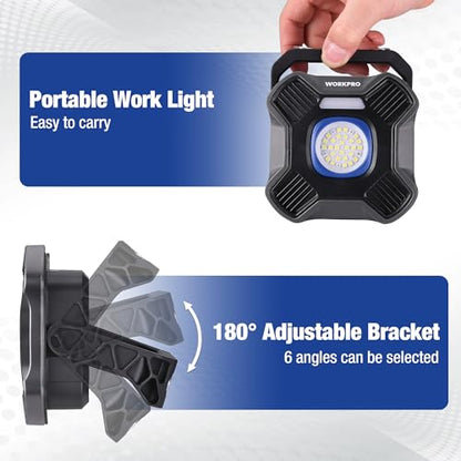 WORKPRO Magnetic Work Light, 4000mAh Rechargeable LED Work Lights, 2000LM | Portable Flood Light with Stand - for Camping, Fishing, Car Repair, Emergency, Job Site Lighting, Mechanic Light with 5 Modes
