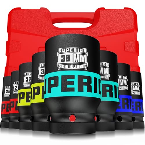 8 Piece 3/4" Drive Impact Socket Set, 26 mm - 38mm Jumbo Sockets, Metric, 6-Point, Heavy Duty CR-MO, Large Automotive Repairs, Machinery, Maintenance - size: 3/4" Axle Metric