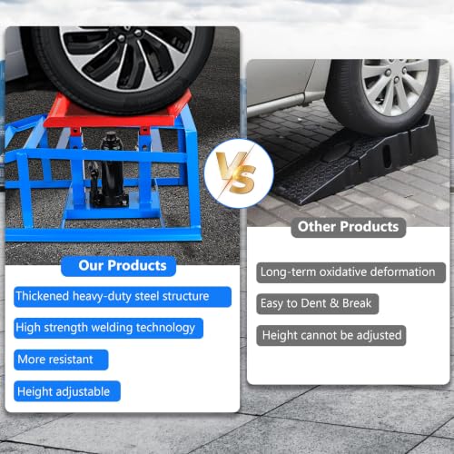 Car Ramps for Oil Changes Vehicle Ramps for Garage 2 Ton (4500 lb) Lifting Capacity, Nestable & Portable Auto Service Ramp （Red Blue） - color: Red Blue