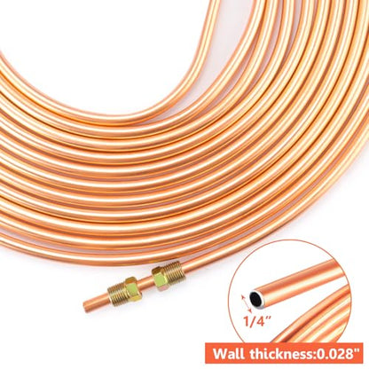 1/4" Brake Line - Easy to Bend Tubing - 25 ft 1/4" Copper Coated Brake Line + 16 x Brake Line Fittings and 4 x Threads Unions - size: 1/4" Brake Line