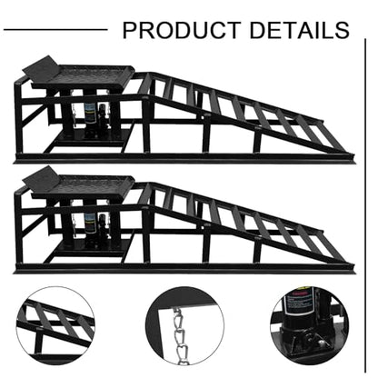 Heavy Duty Hydraulic Car Ramps 5 Ton Capacity (2-Pack) – Adjustable 10-15 Inch Low Profile Lift with Anti-Slip & Safety Lock for Oil Change, Garage Repair, SUVs, Trucks
