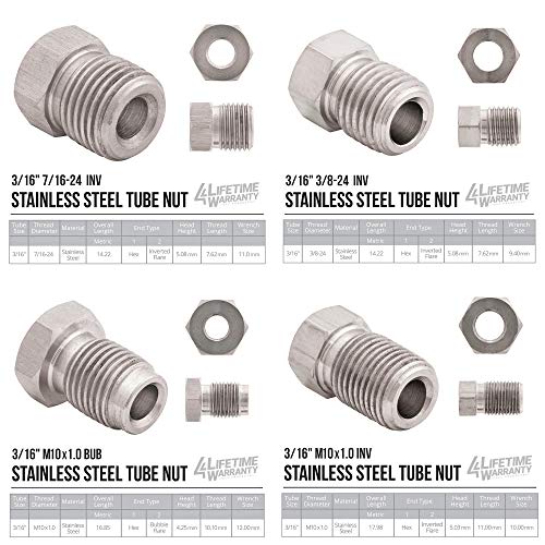 4LifetimeLines – 3/16" x 25' Stainless Steel Brake Line Kit | 316L Marine-Grade Tubing with 16 SAE Fittings | Corrosion & Rust Resistant | 15,310 PSI | Universal Fit for Cars & Trucks - size: 3/16 x 25 Kit