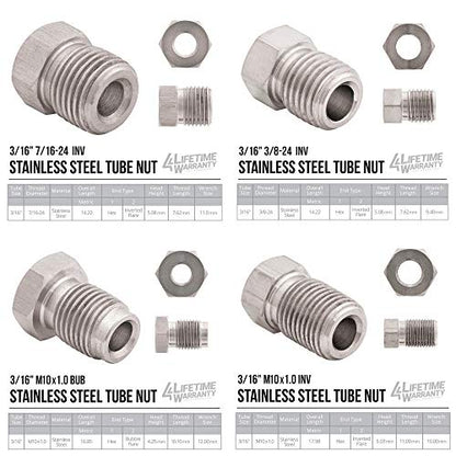 4LifetimeLines – 3/16" x 25' Stainless Steel Brake Line Kit | 316L Marine-Grade Tubing with 16 SAE Fittings | Corrosion & Rust Resistant | 15,310 PSI | Universal Fit for Cars & Trucks - size: 3/16 x 25 Kit