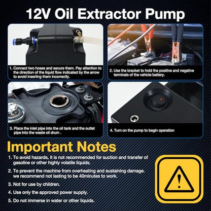 Oil Transfer Pump 12V Oil Extractor Pump for Engine Oil Change, Self-Priming Fluid Transfer Pump for Motor Oil, Gear Oil, Transmission Fluid for Boats, Automobiles, Motorcycles, ATVs, RVs, Trucks