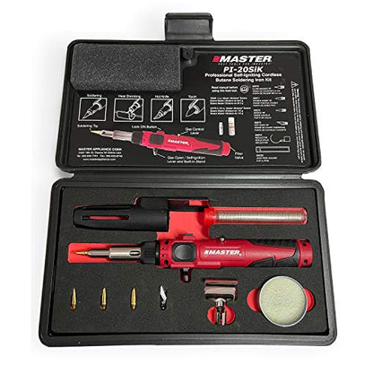 Master Appliance PI-20SiK Professional Cordless Butane Soldering Iron Kit [portable soldering station & heat tool] - Self-Igniting w/Adjustable Temperature - 680F - 820F, refillable with butane fuel