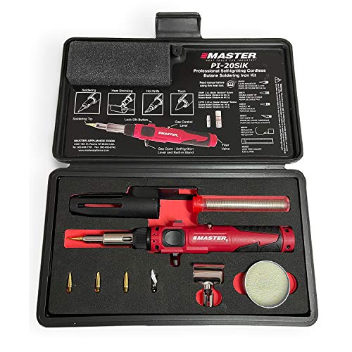 Master Appliance PI-20SiK Professional Cordless Butane Soldering Iron Kit [portable soldering station & heat tool] - Self-Igniting w/Adjustable Temperature - 680F - 820F, refillable with butane fuel
