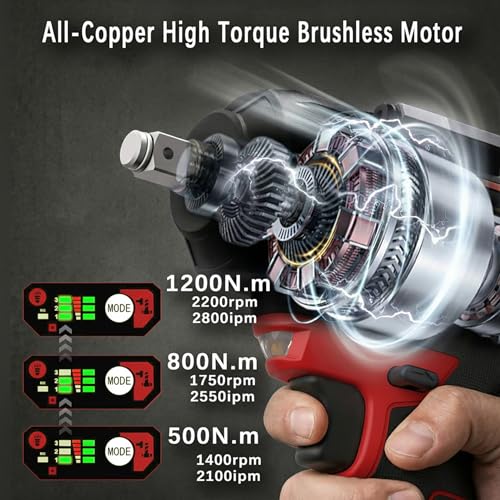 1/2" Cordless Impact Wrench, 1200N·m Brushless, Bare Tool | 900Ft-lbs, 4-Speed Dual LED, Works with Milwaukee 18V Battery, All-Metal Gearbox - style: 1/2 for Milwaukee Battery