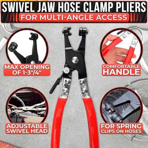 2 Pcs Radiator Hose Clamp Pliers Automotive Set – Heavy-Duty Radiator Hose Clamp Tool with Locking Mechanism – 8.2" & 8.6" Non-Slip Rubber Handles, Easy to Use | for Coolant, Fuel, Oil Hose Repairs - color: Black & Red Hose Clamp Tool