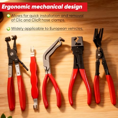 5PCS Automotive Electrical Disconnect Pliers Kit, Auto Repair Tool Set with 60° Angled Connector Separator, Hose Clamp Pliers, Trim Clip Removal Tool, Plug Release and Wire Terminal Remover - color: A