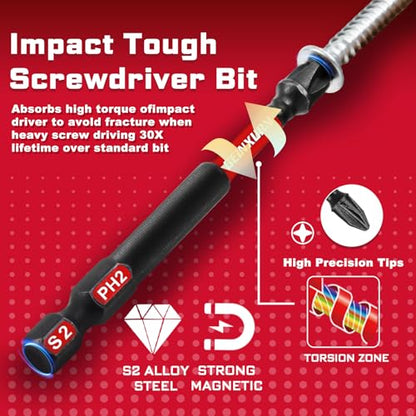 Geinxurn Impact Screwdriver Bits Set, 33 Pieces 3”Multi Head Magnetic S2 Steel Driver Bits PH/SQ/Torx/Pozi With Red Soft Base - color: 75-multi-bit, size: 3"-33PCS