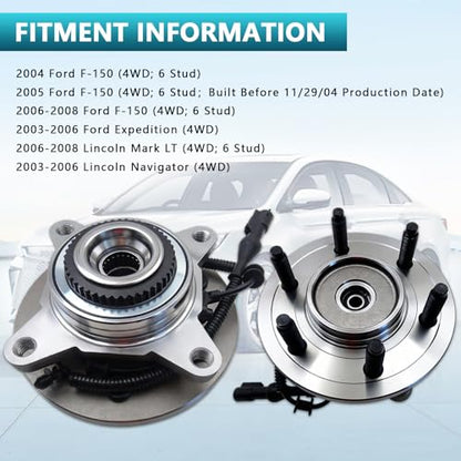 515079 Front Wheel Bearing Hub Assembly for 2004 2005 2006 2007 2008 F-150 F150 Expedition, 2003-2008 Lincoln Navigator Mark LT 4WD (2PCS) - size: 515079