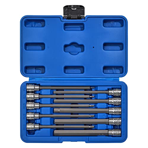 CASOMAN 10 Pieces 3/8 Inch Drive Long Hex Bit Socket Set, 1/16 Inch to 1/2 Inch, SAE, Extra Long Allen Hex Bit Socket Set, CR-V and S2 Steel - size: 10 Pieces SAE