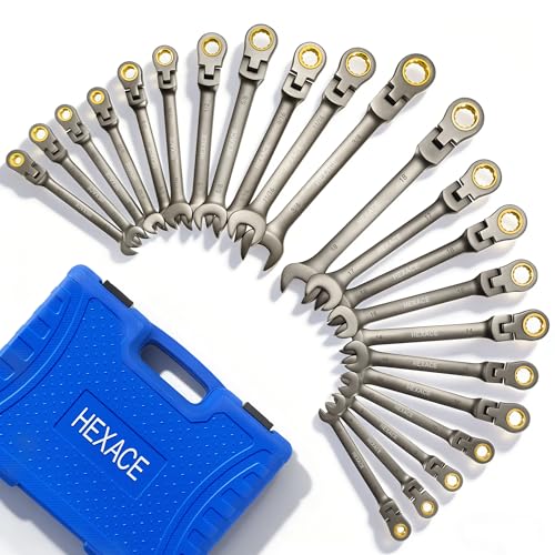 22-Piece Flex Head Ratcheting Wrench Set, with 180° Flex Head, Metric 6-18 mm & SAE 1/4-3/4", Combination Wrench Sets with Organizer Box