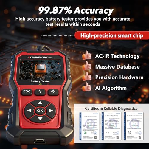 Car Battery Tester 2.8" TFT, 6V 12V 24V 10-2000CCA Battery Load Tester, QR Cloud Report (No App), Automotive Alternator Tester Charging Cranking System Analyzer for Car Truck Motorcycle Boat, Black