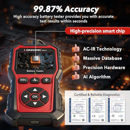 Car Battery Tester 2.8" TFT, 6V 12V 24V 10-2000CCA Battery Load Tester, QR Cloud Report (No App), Automotive Alternator Tester Charging Cranking System Analyzer for Car Truck Motorcycle Boat, Black