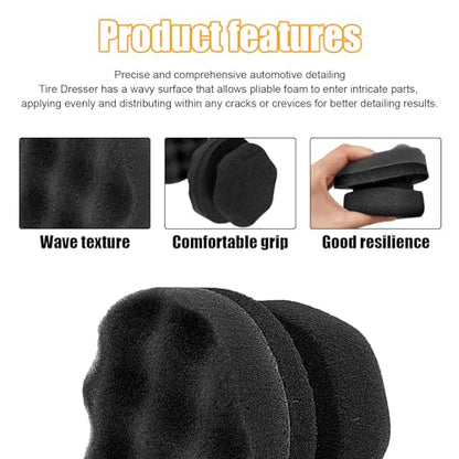 2 PCS Tire Shine Applicator, Reusable Foam Car Tire Dressing Applicator Pads with Ergonomic Design, Durable Automotive Detailing Sponge Tool for Applying Tire Shine (Black, Small) - size: Small