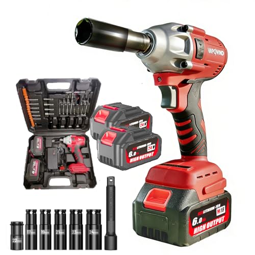 1/2" Cordless Impact Wrench 980 N.m Power Impact, w/2pcs 21V 2x6.0AH M18 Rechargable Battery, Fast Charger,Impact Driver Kit (0-8800 rpm), Socket for drill,Screwdriver,lug nuts