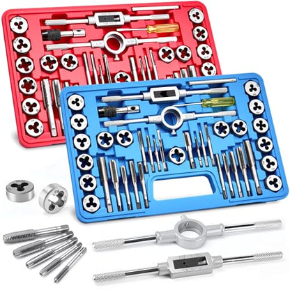 KOOPOOL Tap and Die Set, 80PCS SAE＆Metric Thread Repair Kit(Standard 80PCS) | Premium 52100 Bearing Steel Tap & Die Set, Internal External Thread Tool Kit for Automotive, DIY, Metal Repair (NC/NF/NPT)