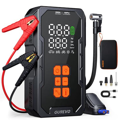 Jump Starter with Air Compressor, Car Battery Jumper Starter Portable with Auto-Shutoff Tire Inflator, Car Battery Charger Jump Box for 8.0L Gas/6.0L Diesel Engines