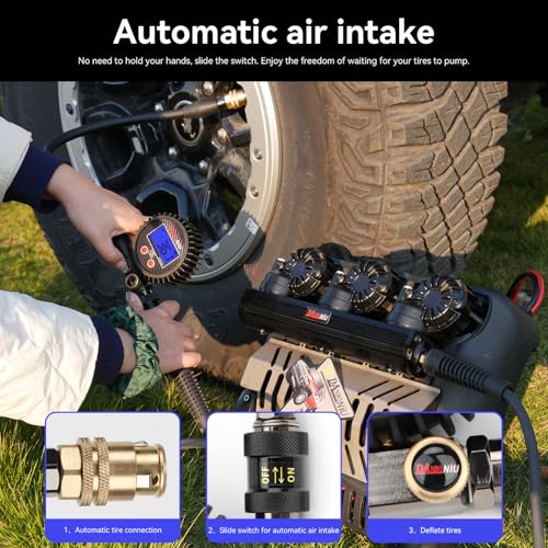 Digital Tire Inflator Gauge, 0-250 PSI, Heavy Duty Air Chuck with Quick Connect Coupler, Air Pressure Gun with Quick-Lock Air Chuck, Digital Tire Pressure Gauge with Inflator for Truck SUV