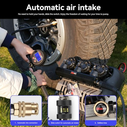 Digital Tire Inflator Gauge, 0-250 PSI, Heavy Duty Air Chuck with Quick Connect Coupler, Air Pressure Gun with Quick-Lock Air Chuck, Digital Tire Pressure Gauge with Inflator for Truck SUV