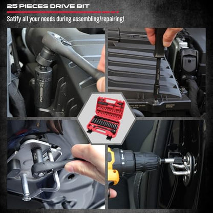 64-Piece 1/4" Drive Impact Socket Wrench Driver-Bits Set, Cr-V Metric&SAE Deep and Shallow Socket Set, S2 Power Bits with Quick-Release Ratchet Handle, Universal Joint, Bit Holder, Power Drill Adapter - style: 1/4" | 64-Piece Socket & Bit Set