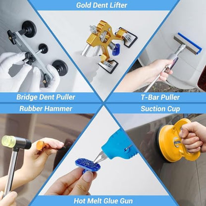 Dent Puller Hail Remover Kit, Professional Car Paintless Dent Removal Kit Tools, 2 in 1 T-Bar,Adjustable Dent Lifter, Bridge Puller Slide Hammer Dent Suction Puller for Auto Body SUV Damage DIY Repair