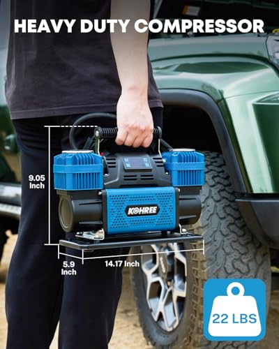 Kohree 12V Dual Cylinder Air Compressor with Digital Display Panel, Heavy Duty 12.35CFM Fast Tire Inflator Tire Pump for Offroad Truck RV 4x4 Vehicle, Max 150 PSI - style: Digital-Dual Cylinder
