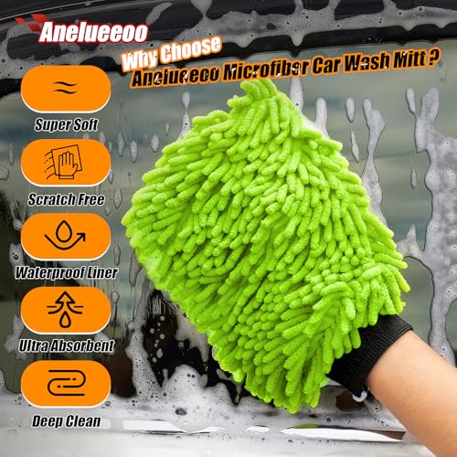 4 Pack Car Wash Mitt Microfiber, Premium Chenille Microfiber Wash Car Mitts Sponge Scratch Free & Lint-Free, Microfiber Wash Mitts Waterproof Lining Green (8''X12'') - size: XCST_8X12IN_FG_4PCS