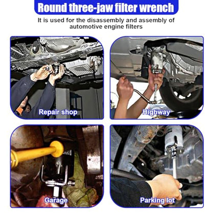 Universal Adjustable Oil Filter Wrench from 2.7" to 5.4", 3 Jaws Oil Filter Removal Tool, Heavy Duty Car Filters Wrench Set Set for Cars, Trucks, Tractor