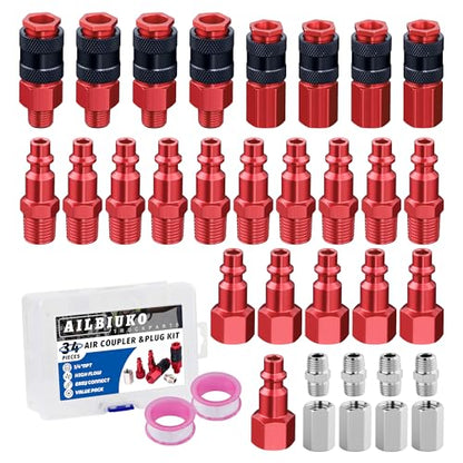 34 PCS 1/4" Air Coupler and Plug Kit,1/4 Inch Lightweight Aluminium Universal Quick Air Hose Fittings Set for Air Compressor Accessories