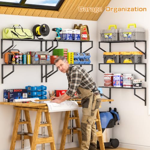 ThreeHio 3 Pack Garage Wall Shelving, Heavy Duty Garage Shelves Wall Mount, Hanging Storage Rack Wire Shelving for Garage Organization Tool Organizer, Floating Shelves for Laundry Living Room Study
