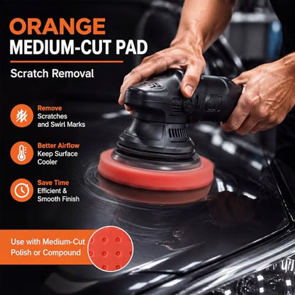 8 Pack 5 Inch Dual Action Polishing Pads Kit Buffing Pads 4 Orange 4 White Dimpled Surface Low Heat DA for Car Detailing Compounding Polishing Paint Correction Finishing