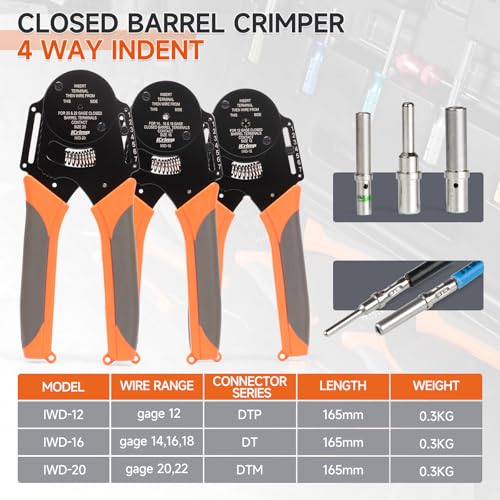 iCrimp DC01 12 PCS Deutsch Weather Pack Crimper Kit DT DTM DTP | Compatible with size 12, 16, 20 solid Deutsch contacts and 24-14 AWG wire, with closed & open barrel crimpers & pin removers