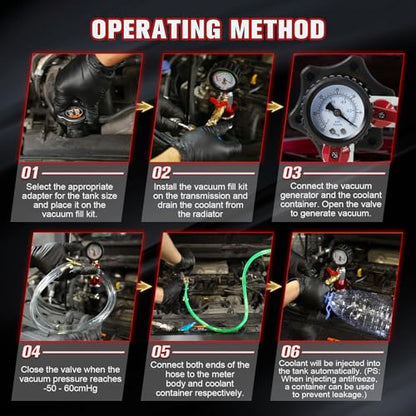 PLAYOCCAR Coolant Vacuum Refill Kit Universal with Pressure Gauge & 7 Adapters | For Automotive Cooling System, Includes Hoses, Radiator Pressure Tester, Works on All Vehicles
