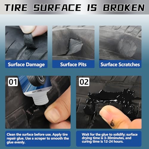 Tire Repair Glue, Rubber Cement for Sidewall Fixes, Suitable for Car, Motorcycle, Bike, Jeep, Off-Road, Truck, Tractor, 20ML, Black