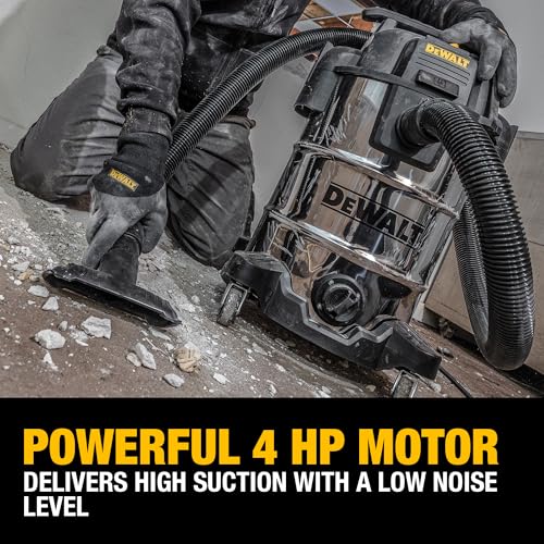DEWALT DXV08S 8 Gallon 4 Peak HP Shop Vacuum Wet and Dry with Blower | Heavy Duty Shop Vac, 10ft Cord, 7ft x 1-7/8" Hose, 9 Accessories, Stainless Steel Tank, for Jobsite, Workbench and Garage