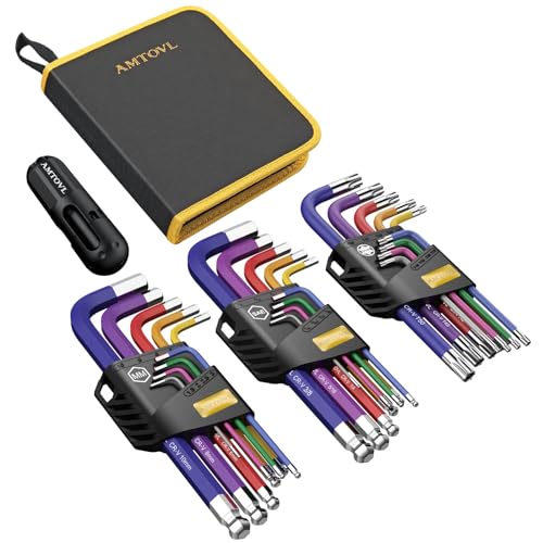 AMTOVL 27PCS Allen Key Set, Metric & SAE Allen Wrench Set | Extra Long Ball & Star End Hex Keys with T-Handle,Color Coding Hex Key Set for Bicycle, Household DIY - style: 727 - 27PCS Allen wrenches sets