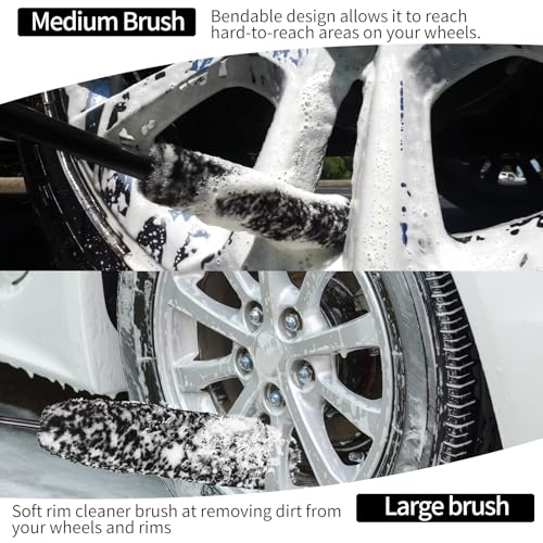 Bendable Wheel Brush Kits Soft Microfiber Wheel Cleaner Brush Synthetic Woolies No-Scratch Wheel Cleaning Brush Car Detailing Rim Tire Brush