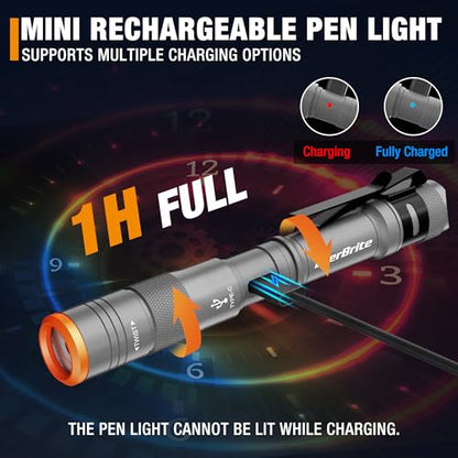 EverBrite Mini Pen Light, Rechargeable Pocket Pen Flashlight with USB C Cable, 4 Light Modes, 300 Lumens Small Flashlight with Clip for Inspection, Repair, Outdoors, Emergency, Gunmetal Grey - color: Gunmetal grey