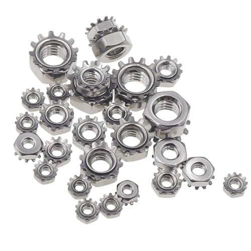 170PCS #4-40 to 5/16"-18 SAE Stainless Steel Keps K-Lock Hex Nut Kit | 304 Stainless Hex Nuts with 420 Steel Lock/Tooth Washers, UNC & UNF Anti-Vibration Fastener Set w/ Box