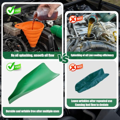 Flexible Oil Drain Funnel Set, 3PCS Reusable Silicone Foldable Oil Funnel for Spill-Free Oil Change, Moldable Draining Tool for Car Truck Motorcycle Garage Use