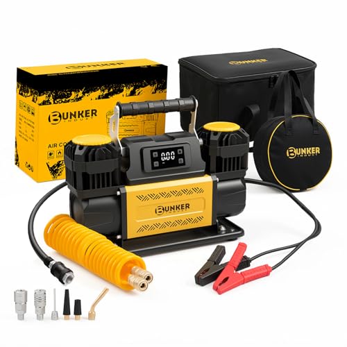 BUNKER INDUST 12V Air Compressor, Portable Inflator 12.3 CFM 150PSI Dual Tire Air Pump with LCD Control Panel Anderson-Style Plug for Off-Road 4x4 Vehicle, SUV, Truck - color: Air Compressor Kit