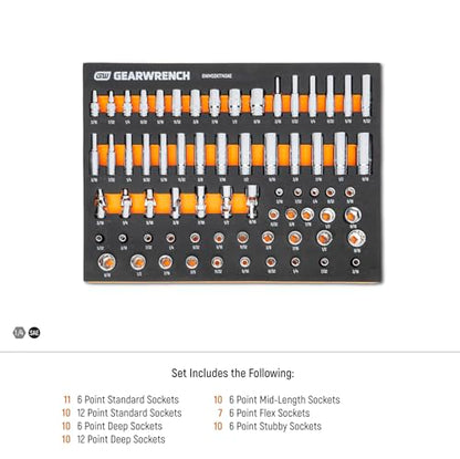 GEARWRENCH 68 Piece 1/4” Drive Master SAE Socket Set in Foam Storage Tray - GWMSSKT14SAE (Pack of 6) - size: One Size (Pack of 6), style: 1/4" Chrome Sockets