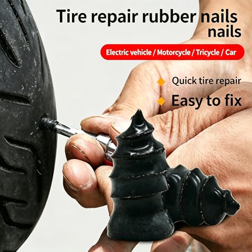 62-Piece Tire Repair Kit, Tire Plug Screws, Tubeless Tire Puncture Repair | Tire Plug Spiral Rubber Screws, Tubeless Puncture Repair, Emergency Tool w/ Screwdriver for Car, Truck, Motorcycle, ATV, SUV