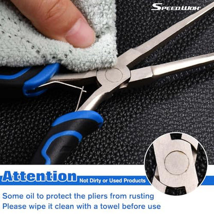 SPEEDWOX 7-Inch Mini Long Needle Nose Pliers with Comfort Grip - Thin Jaw Extra Long Needle Nose Pliers with Serrated Jaw Lanyard for Jewelry Making, Wire Wrapping, Crafts & Electronic Repair - style: Straight Tips&Curved Handle