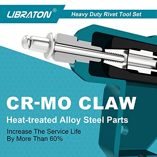 Libraton Heavy Duty Rivet Gun, Pop Rivet Gun Set, Professional Hand Riveter, Manual Riveting Tool with 110Pcs Rivets and 4 Interchangeable Heads, for Metal, Wood and Plastic - size: Heavy-duty Rivet Gun