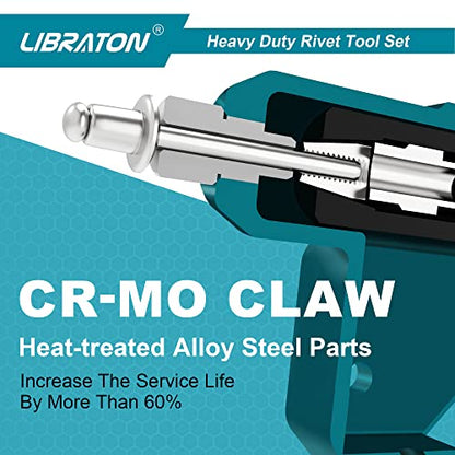 Libraton Heavy Duty Rivet Gun, Pop Rivet Gun Set, Professional Hand Riveter, Manual Riveting Tool with 110Pcs Rivets and 4 Interchangeable Heads, for Metal, Wood and Plastic - size: Heavy-duty Rivet Gun