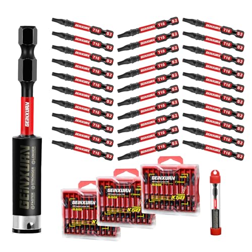 Geinxurn 30Pieces 2 In. T10 Impact Tough Magnetic Screwdriver Bit Set, #10 Torx Head Power Bits, S2 Alloy Steel Star Bits with 1Pc Impact Bit Holder and Storage M-Box - color: 31 Pcs, size: T10 - 2 in